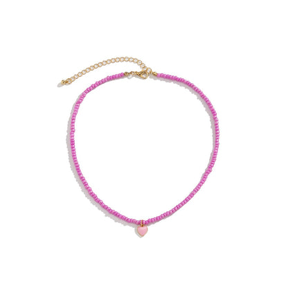 Pink Enamel and Howlite Beaded Heart Necklace, pendant necklace for women, everyday style, lifestyle look