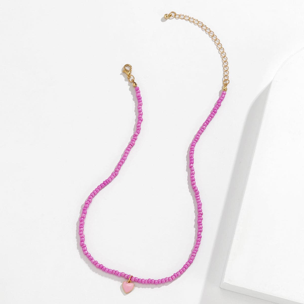 Pink Enamel and Howlite Beaded Heart Necklace, pendant necklace for women, everyday style, styled look