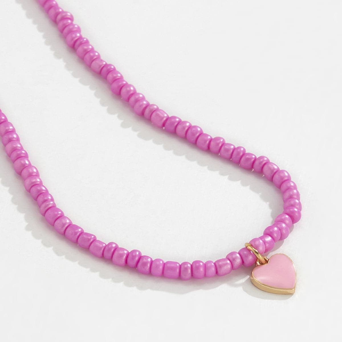 Pink Enamel & Howlite Beaded Heart Necklace