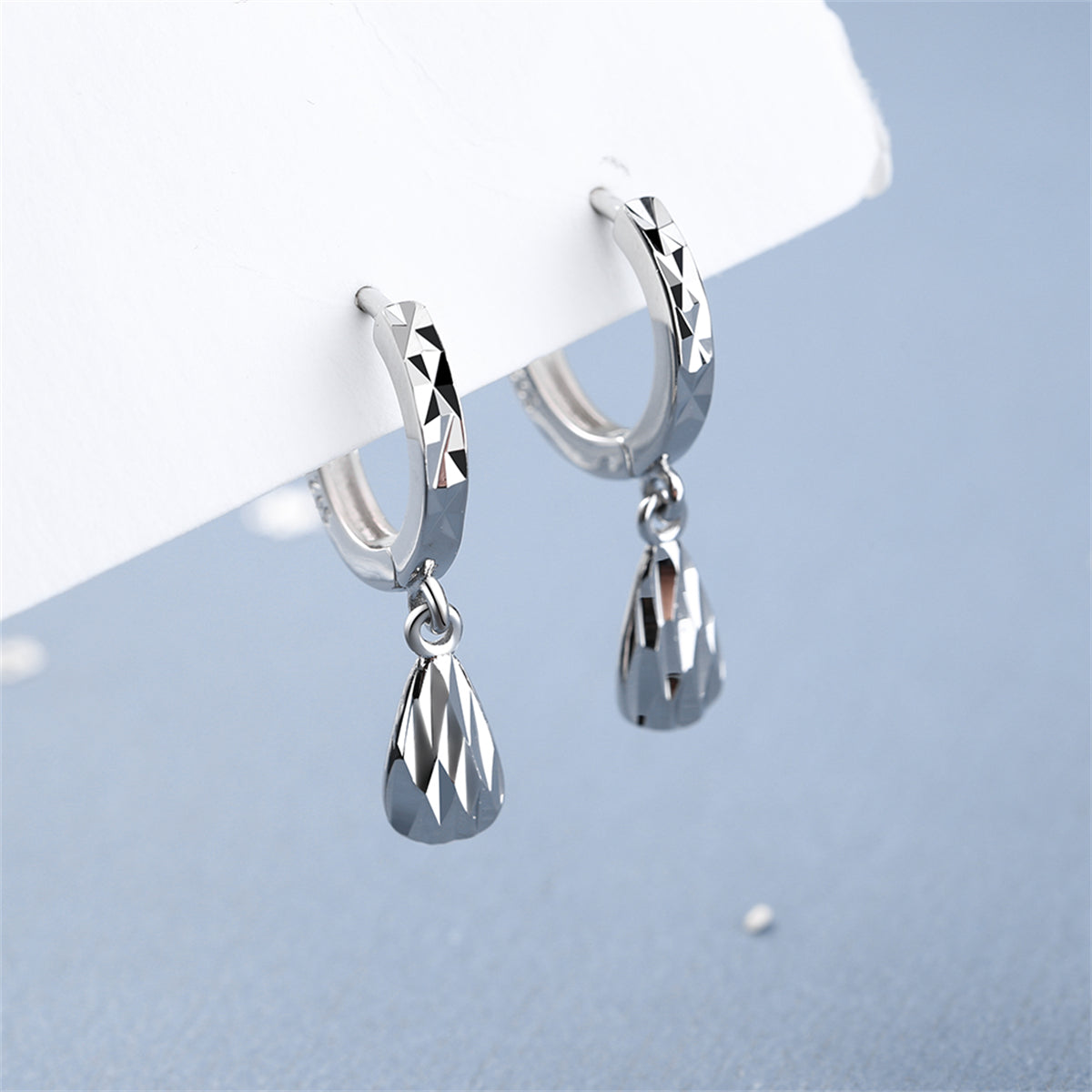 Silver-Plated Drop Huggie Earring, silver huggie earrings, elegant gift for her, lifestyle look