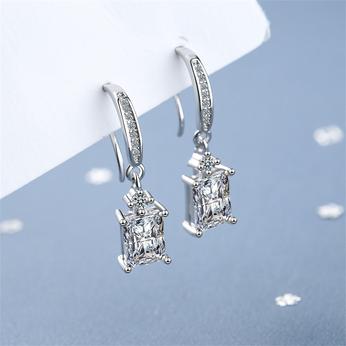 Crystal and Cubic Zirconia Emerald-Cut Hook Drop Earrings, drop earrings for women, vintage-inspired design, side view