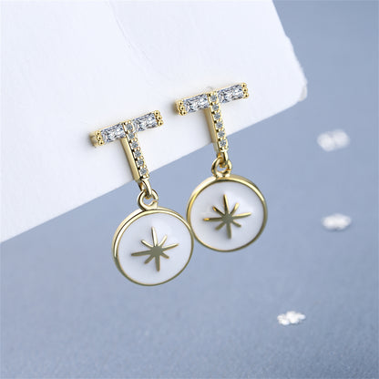 Cubic Zirconia and Enamel 18K Gold-Plated Star Drop Earrings, gold drop earrings for women, elegant gift for her, side view