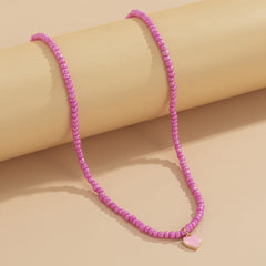 Pink Enamel & Howlite Beaded Heart Necklace