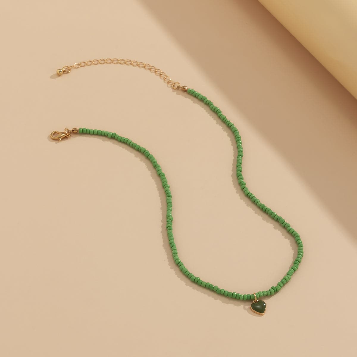 Green Howlite & Green Enamel Beaded Heart Pendant Necklace