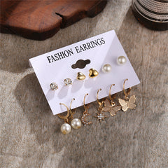 Pearl & Cubic Zirconia 18K Gold-Plated Celestial Butterfly Earrings Set
