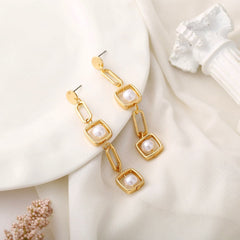 Pearl & 18K Gold-Plated Geometric Drop Earrings