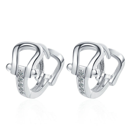 Cubic Zirconia and Silver-Plated Vachette Clasp Huggie Earrings, silver huggie earrings, elegant gift for her, front view