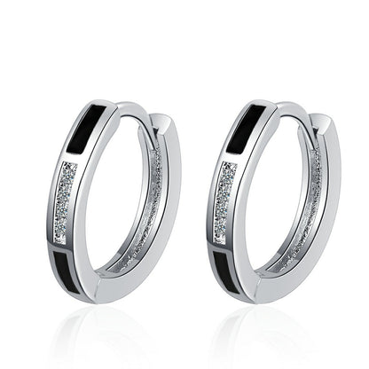 Black and Cubic Zirconia Huggie Earrings, huggie earrings, vintage-inspired design, front view
