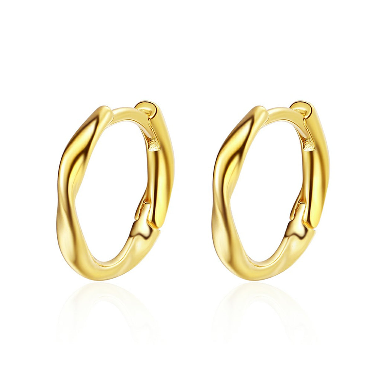 18K Gold-Plated Wave Huggie Earring, gold huggie earrings, botanical inspired, lifestyle look