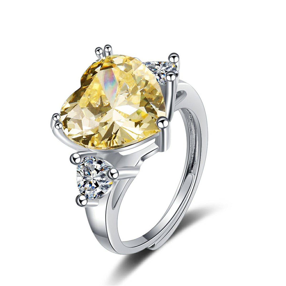 Cubic Zirconia and Crystal Silver-Plated Heart Ring, silver statement rings for women, dainty minimalist design, front view