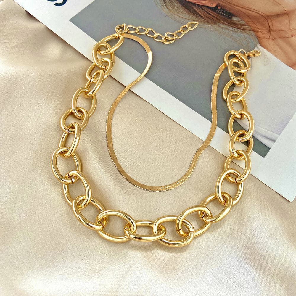 18K Gold-Plated Cable Chain Layered Necklace, gold pendant necklace for women, everyday style, detail close-up