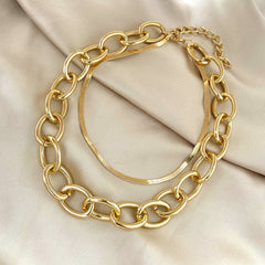 Dazzling 18K gold-plated link chain necklace, showcasing a layered cable design that elevates any fashion ensemble effortlessly.