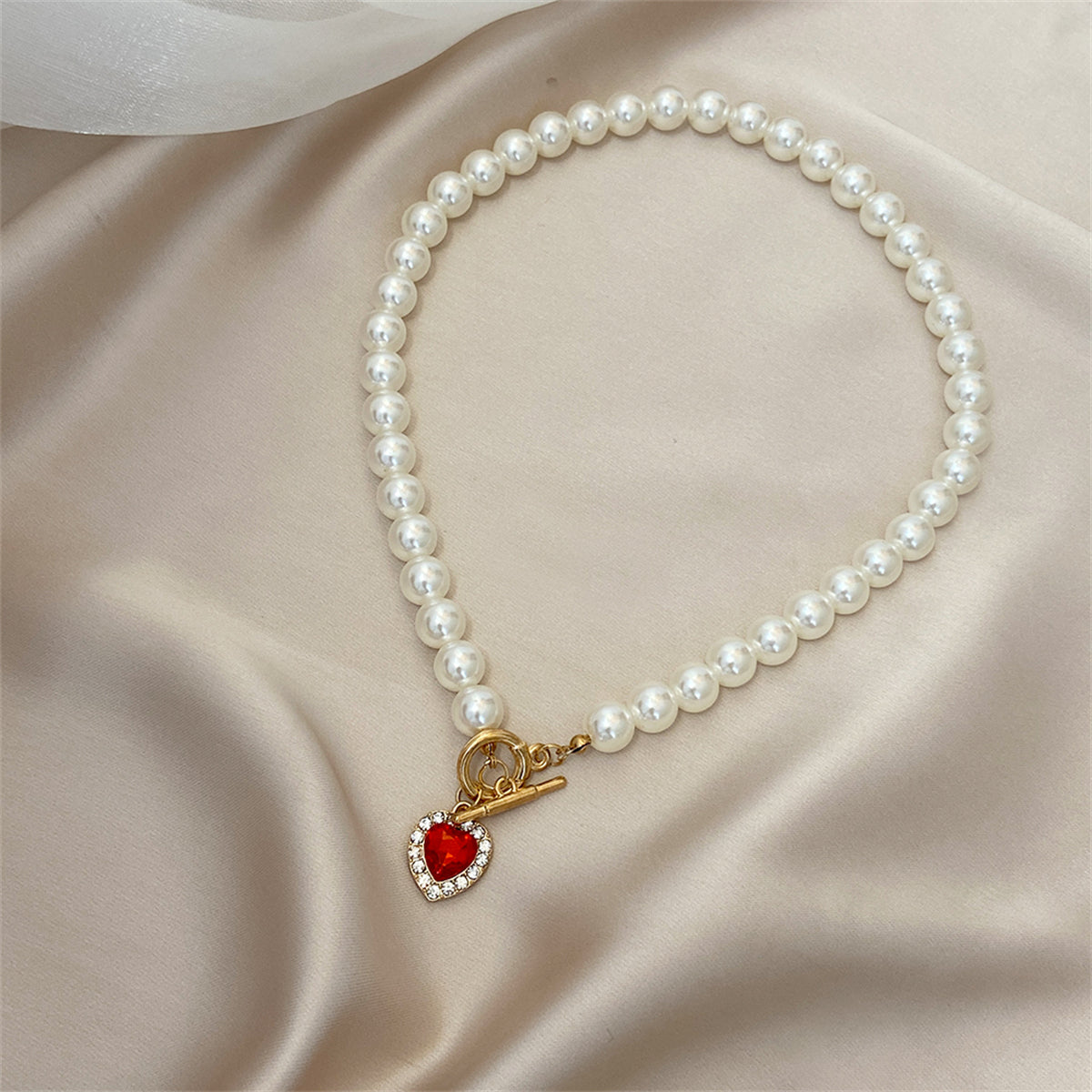 Crystal & Pearl 18K Gold-Plated Beaded Heart Pendant Necklace