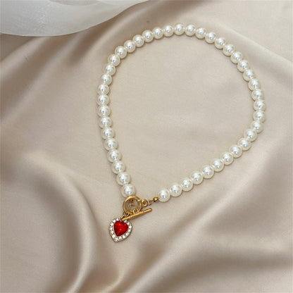Crystal & Pearl 18K Gold-Plated Beaded Heart Pendant Necklace