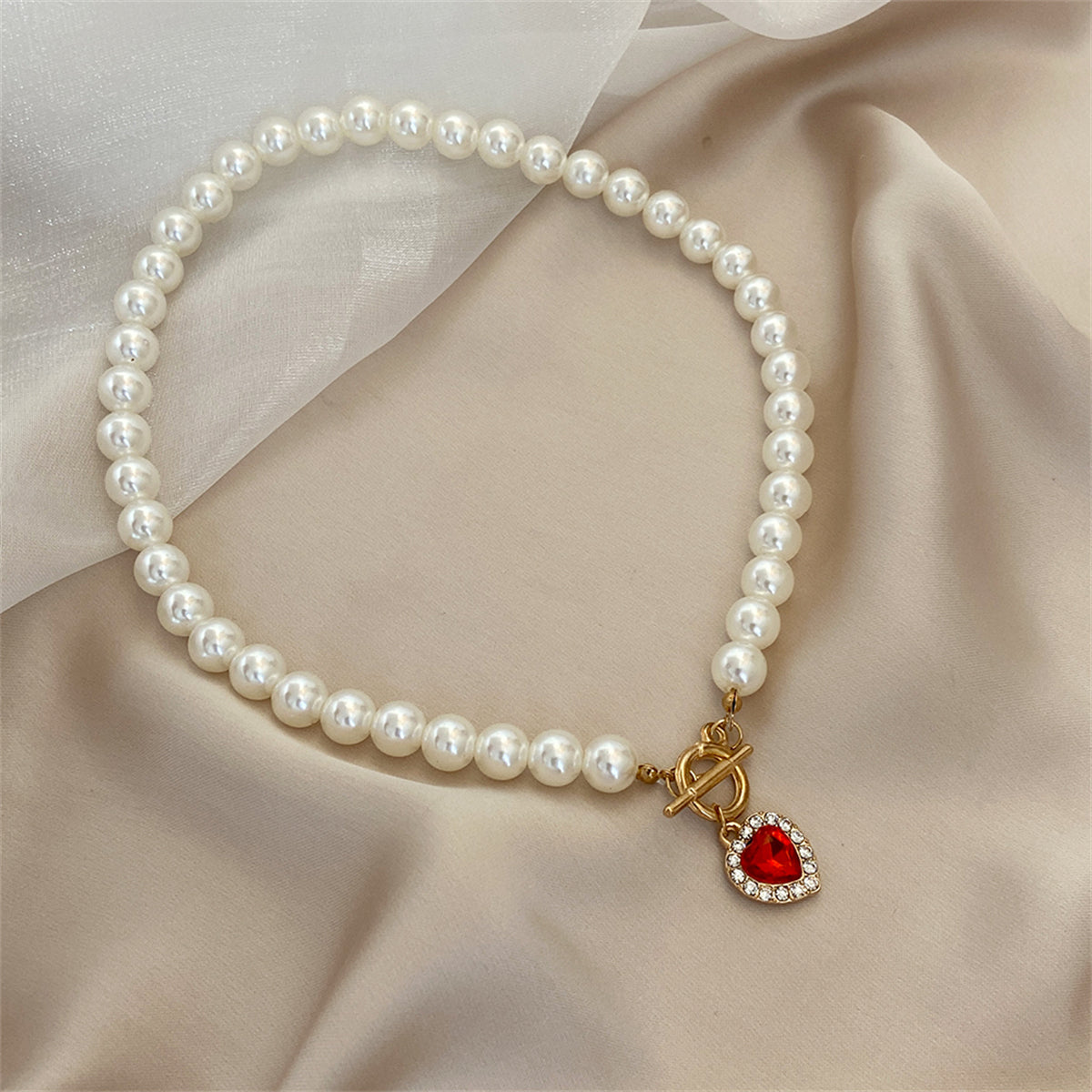 Crystal & Pearl 18K Gold-Plated Beaded Heart Pendant Necklace