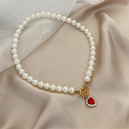 Crystal & Pearl 18K Gold-Plated Beaded Heart Pendant Necklace