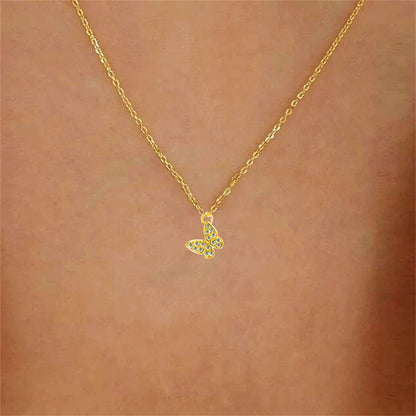 Cubic Zirconia and 18K Gold-Plated Butterfly Pendant Necklace, gold pendant necklace for women, side view