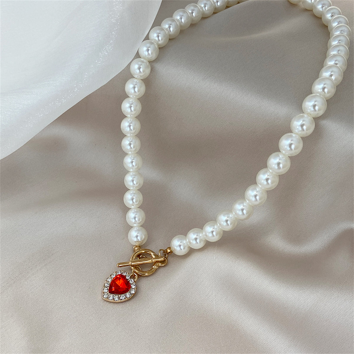 Crystal & Pearl 18K Gold-Plated Beaded Heart Pendant Necklace