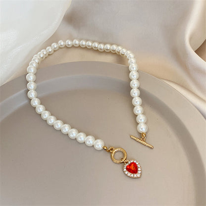 Crystal & Pearl 18K Gold-Plated Beaded Heart Pendant Necklace
