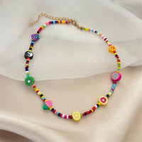 Teal Howlite & Goldtone Multicolor Fruit Beaded Necklace
