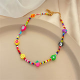 Teal Howlite & Goldtone Multicolor Fruit Beaded Necklace