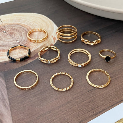 Cubic Zirconia and Enamel 18K Gold-Plated Layered Ring Set, jewelry gift sets for women, botanical inspired, styled look