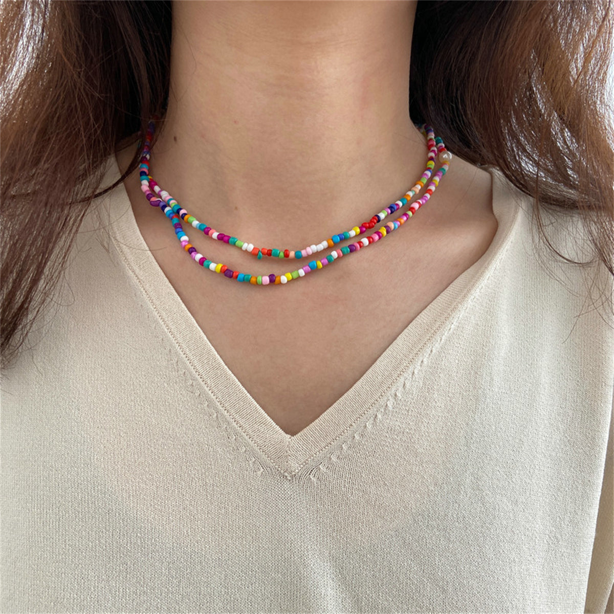 Multicolor Howlite & Silver-Plated Beaded Necklace
