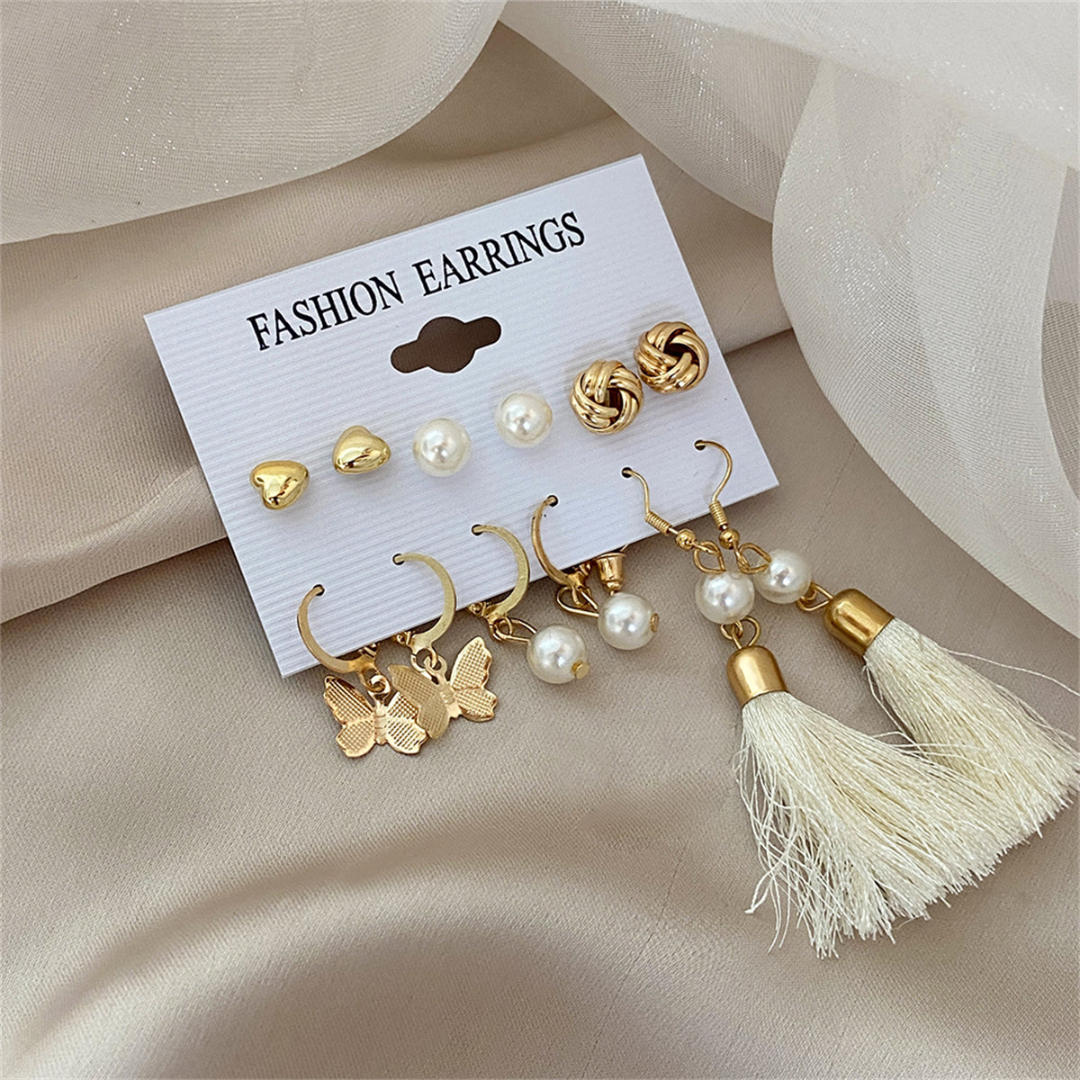 Pearl & 18K Gold-Plated Tassel Earring Set