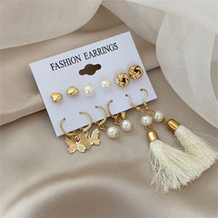 Pearl & 18K Gold-Plated Tassel Earring Set