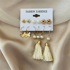 Pearl & 18K Gold-Plated Tassel Earring Set