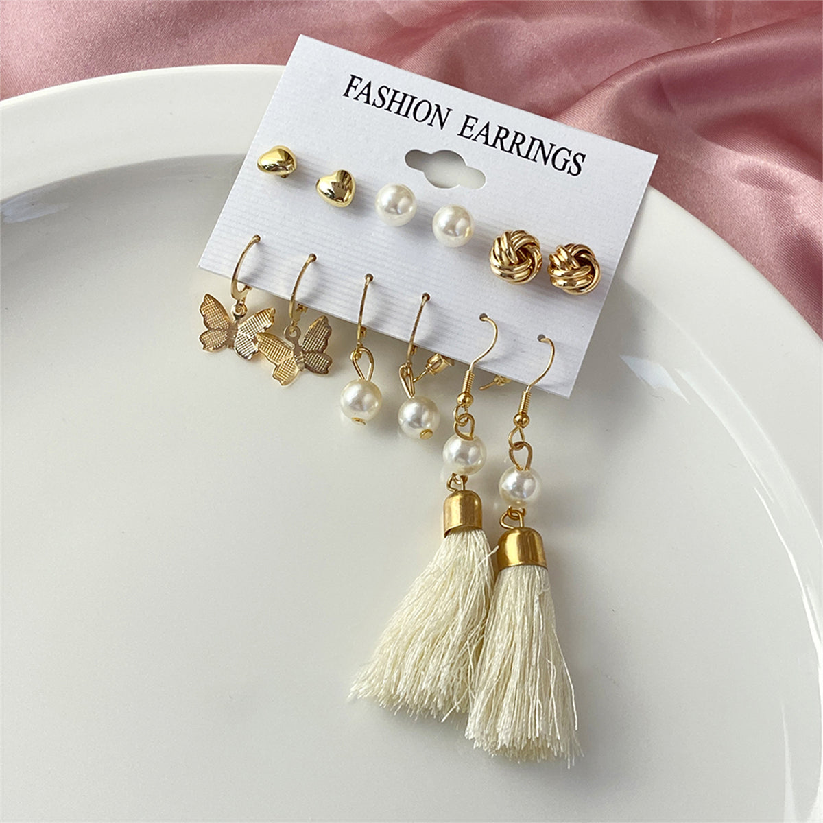 Pearl & 18K Gold-Plated Tassel Earring Set