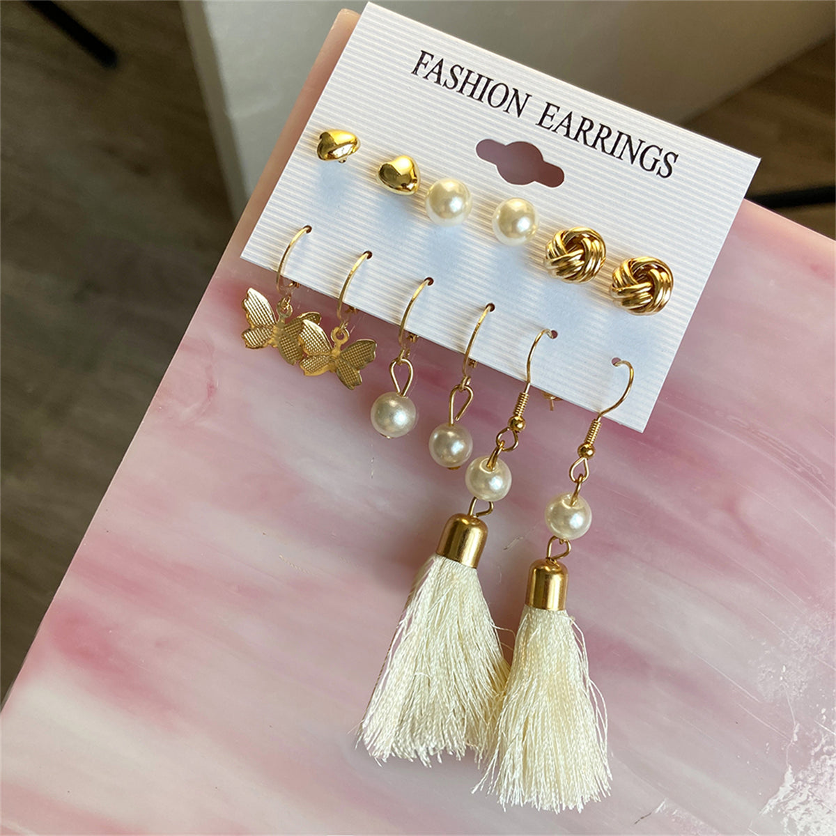 Pearl & 18K Gold-Plated Tassel Earring Set