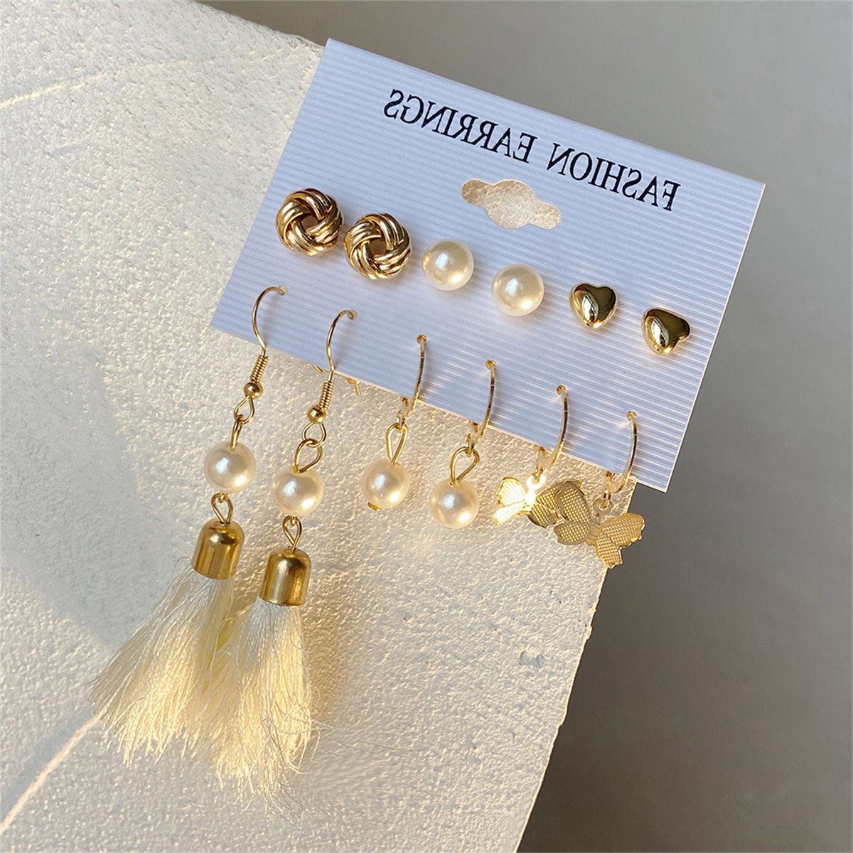 Pearl & 18K Gold-Plated Tassel Earring Set