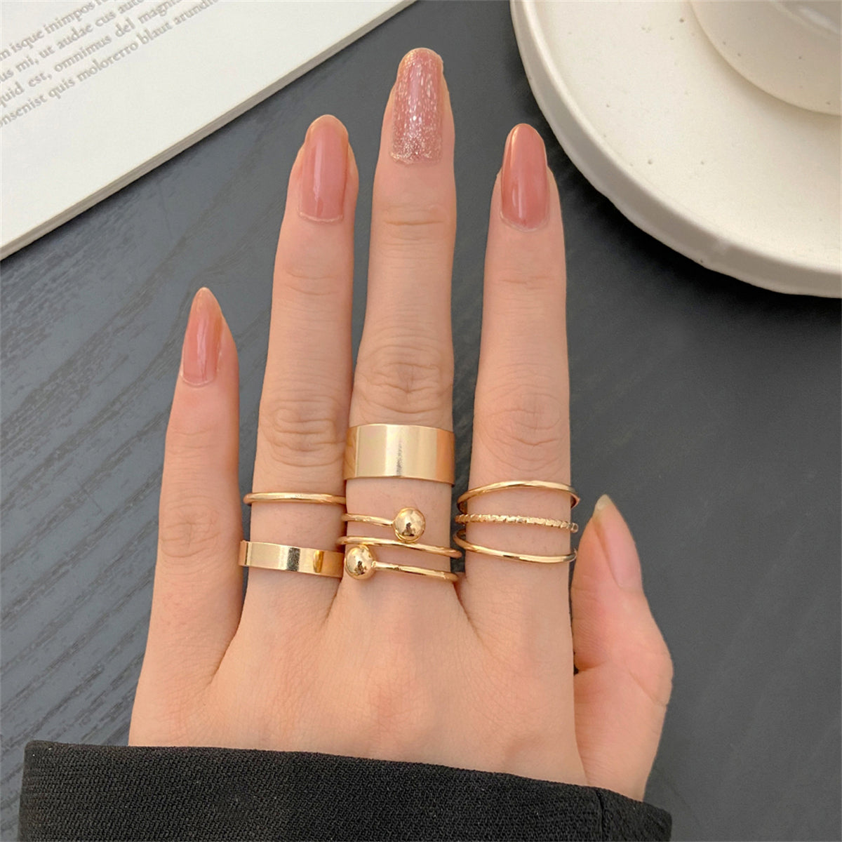 18K Gold-Plated Bypass and Layered Ring Set, jewelry gift sets for women, everyday style, side view