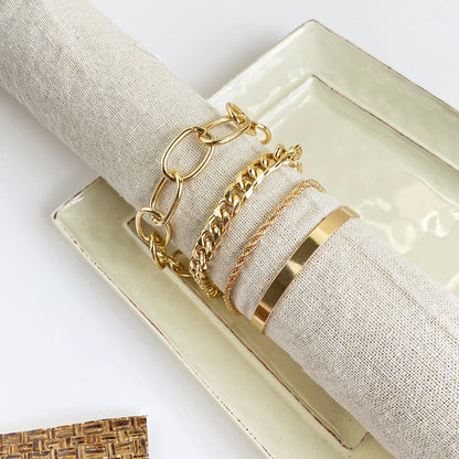 18K Gold-Plated Figaro Bracelet Set, jewelry gift sets for women, everyday style, detail close-up