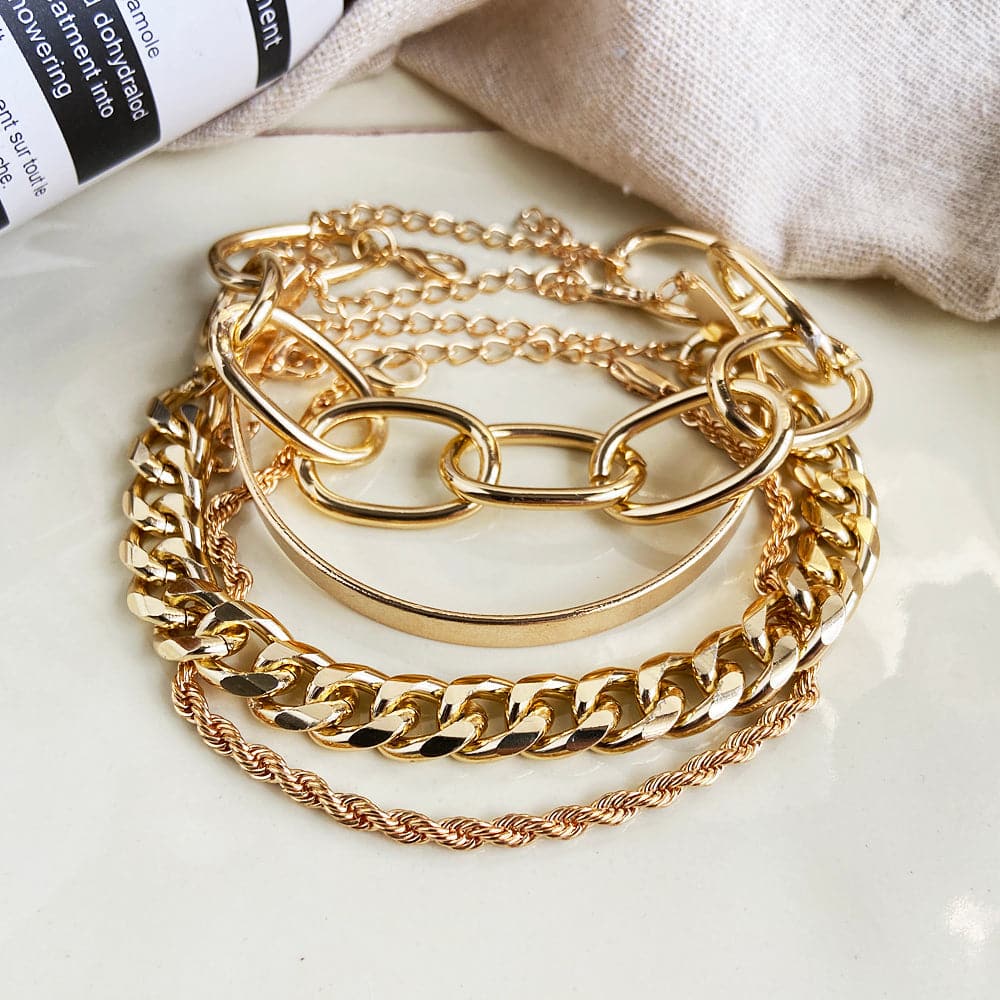 18K Gold-Plated Figaro Bracelet Set