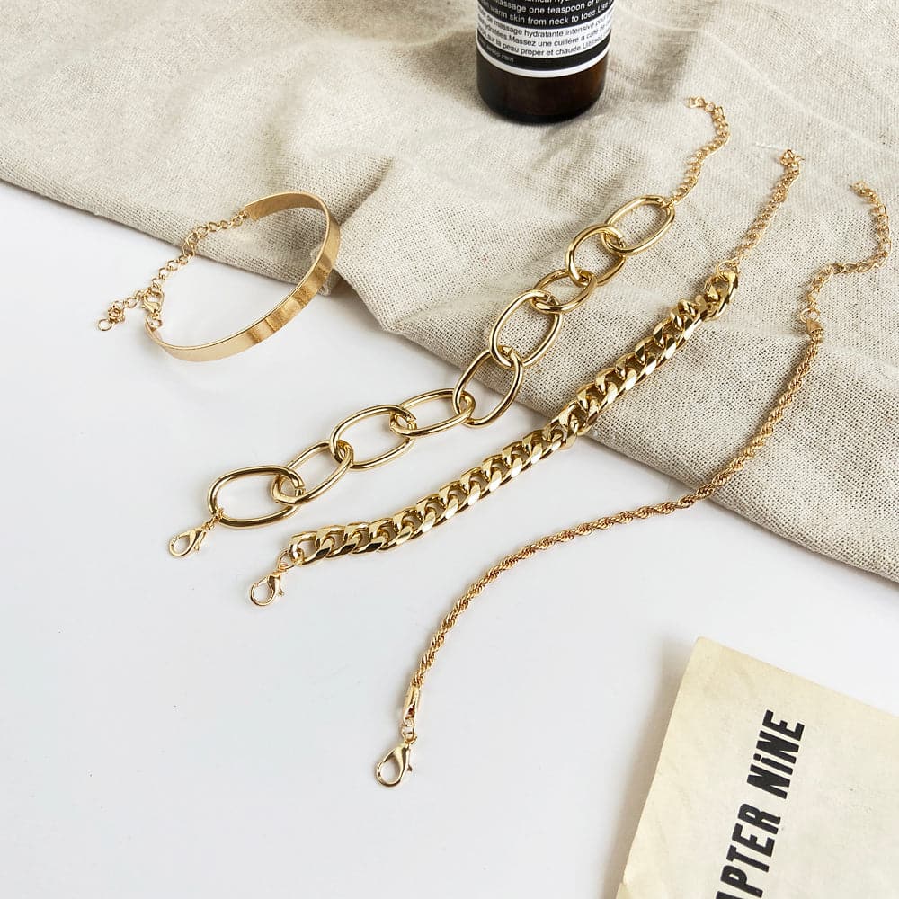 18K Gold-Plated Figaro Bracelet Set, jewelry gift sets for women, everyday style, styled look