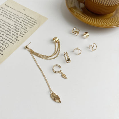 18K Gold-Plated Leaf Star Cuff Earring Set, gold drop earrings for women, botanical inspired, styled look