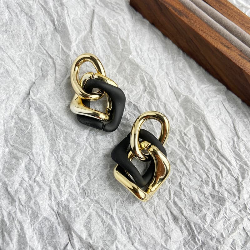 Black Acrylic & 18K Gold-Plated Double Chain Link Drop Earrings