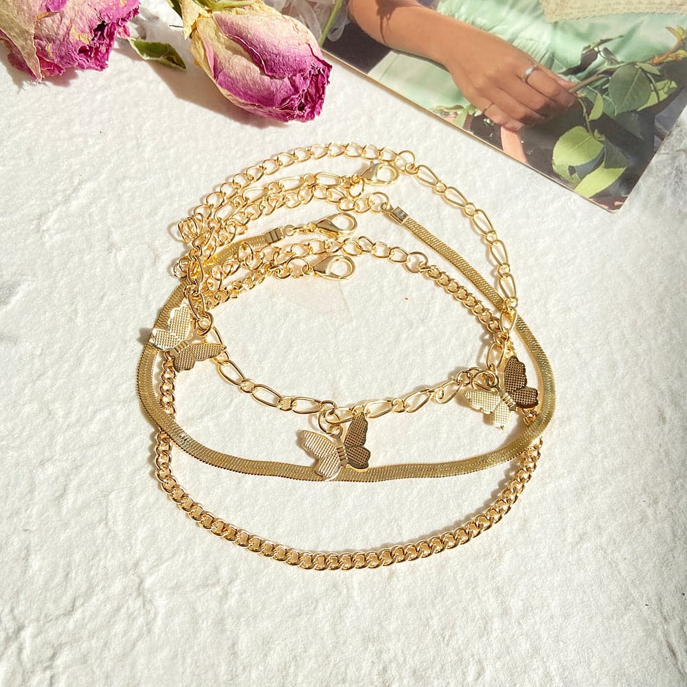 18K Gold-Plated Butterfly Charm Bracelet Set, jewelry gift sets for women, dainty minimalist design, lifestyle look