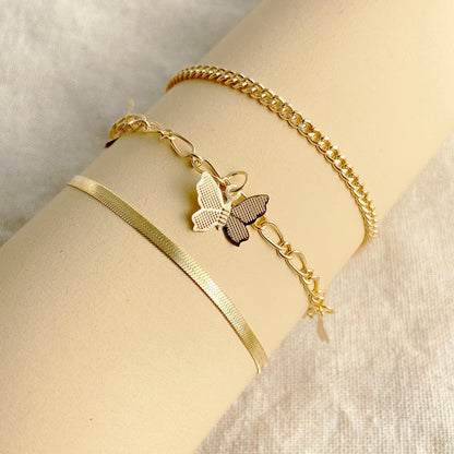 18K Gold-Plated Butterfly Charm Bracelet Set, jewelry gift sets for women, dainty minimalist design, side view