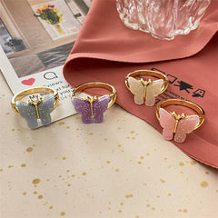 Red Acrylic & 18K Gold-Plated Butterfly Ring Set