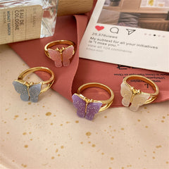 Red Acrylic & 18K Gold-Plated Butterfly Ring Set