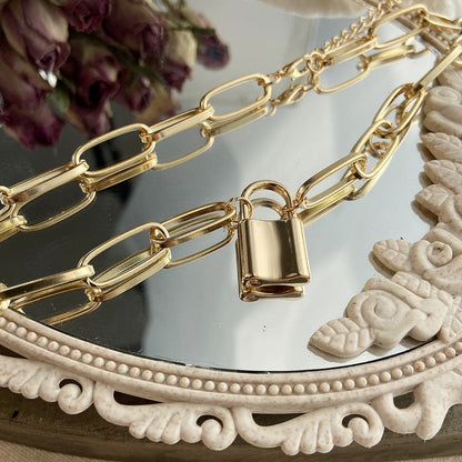 18K Gold-Plated Lock Pendant Necklace, gold pendant necklace for women, dainty minimalist design, lifestyle look