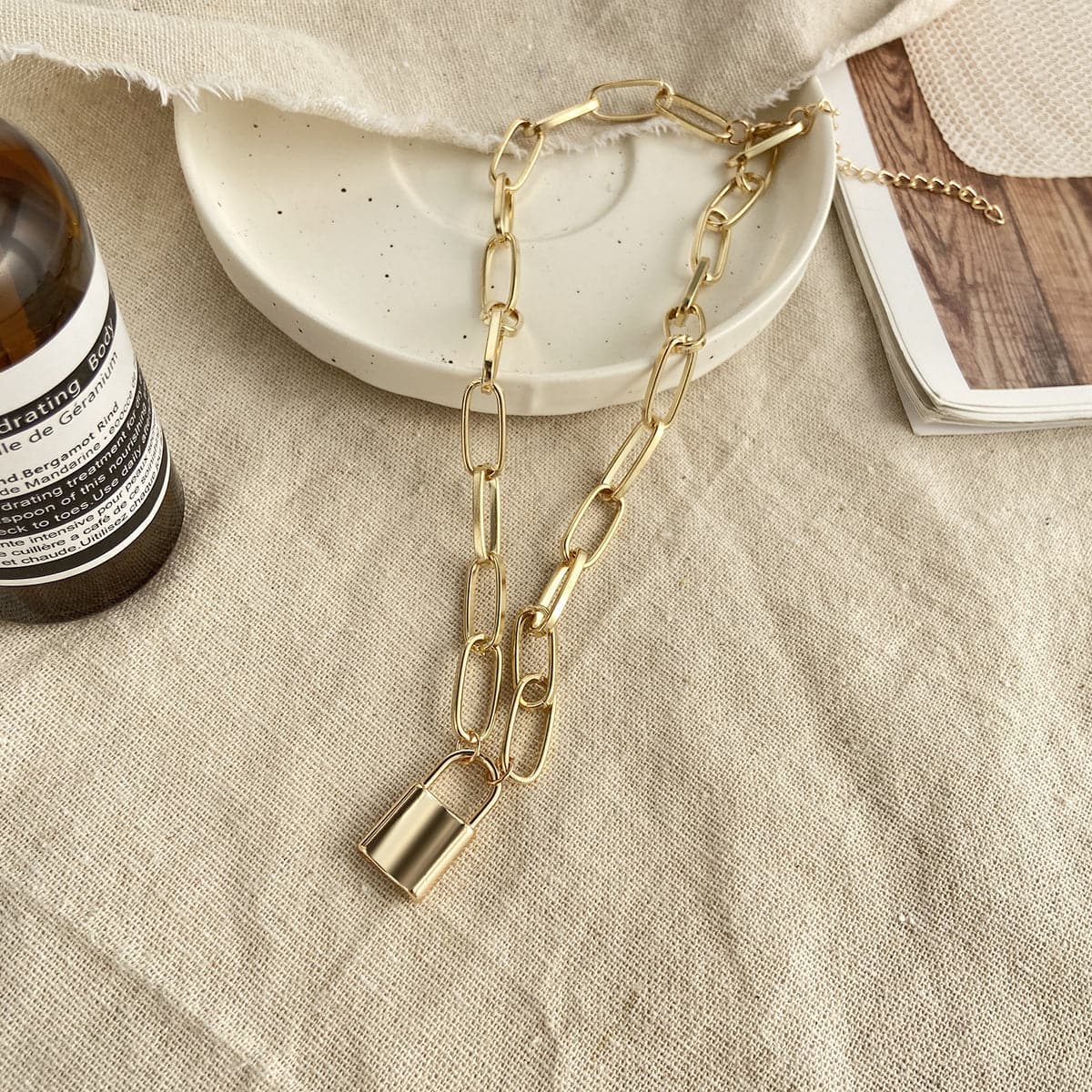 18K Gold-Plated Lock Pendant Necklace, gold pendant necklace for women, dainty minimalist design, styled look