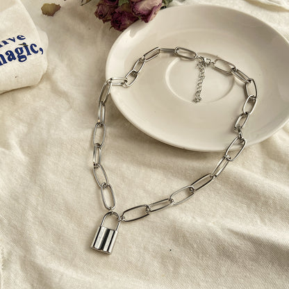 Silver-Plated Lock Pendant Necklace, silver pendant necklace for women, vintage-inspired design, lifestyle look