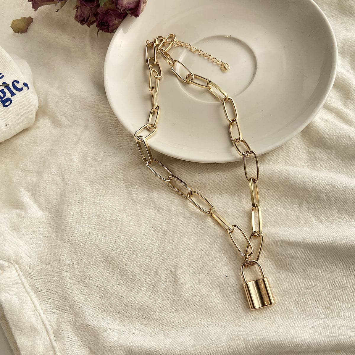 18K Gold-Plated Lock Pendant Necklace