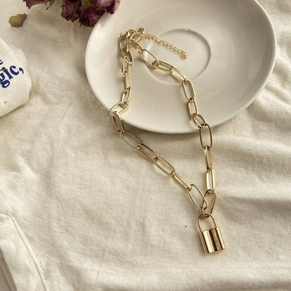 18K Gold-Plated Lock Pendant Necklace