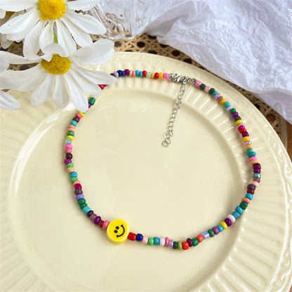 Yellow and Howlite Multicolor Smiley Beaded Choker Necklace, pendant necklace for women, vintage-inspired design, styled look