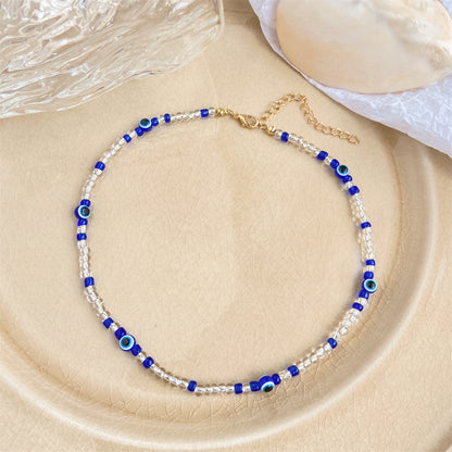 Blue Acrylic and 18K Gold-Plated Evil Eyes Beaded Choker Necklace, gold pendant necklace for women, lifestyle look